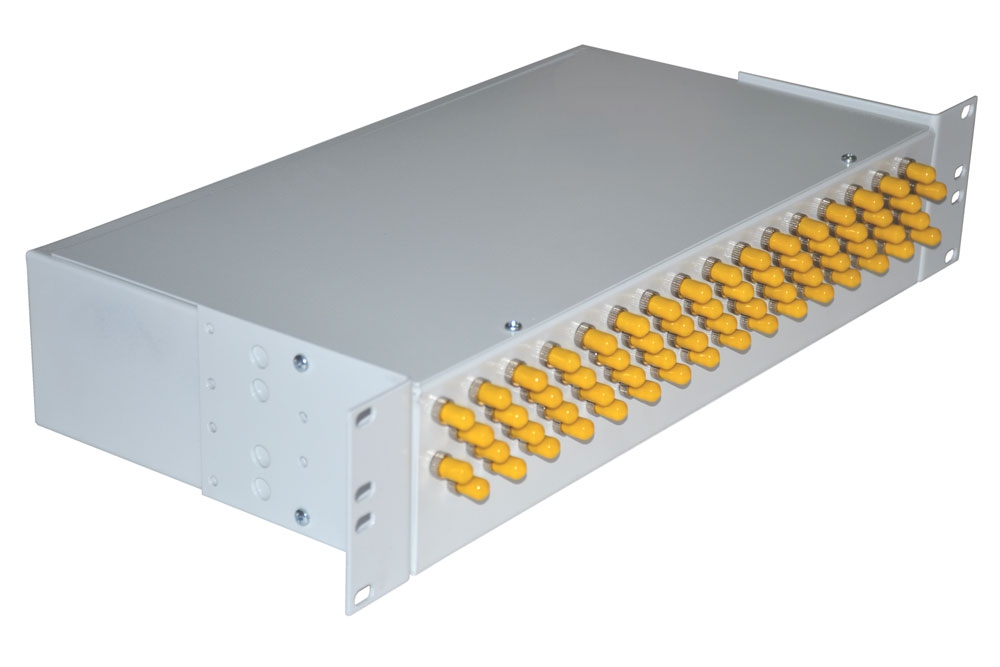 Кросс 19", предсобранный 2U, 64 порта ST/UPC, 50/125 мкм, (сплошная панель, розетки, сплайс 2шт, КДЗС, пигтейлы) от компании "Nevatel"