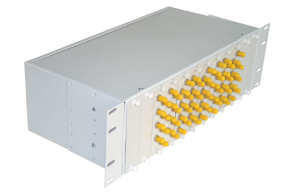 Кросс 19", предсобранный 3U, 64 порта ST/UPC, 50/125 мкм, (розетки, сплайс 2шт, КДЗС, пигтейлы) от компании "Nevatel"