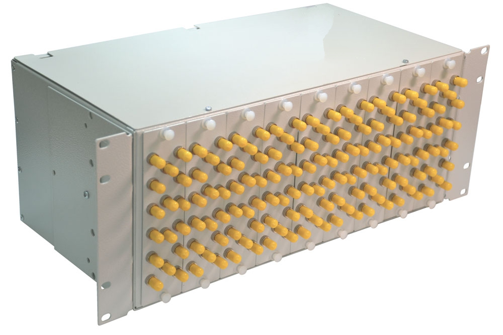 Кросс 19", предсобранный 4U, 144 порта ST/UPC, 50/125 мкм, (розетки, сплайс 3шт, КДЗС, пигтейлы) от компании "Nevatel"