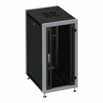 SYSMATRIX SL 6018.912 Шкаф монтажный телекоммуникационный 19" напольный 18U 600x1000x935mm (ШхГхВ) передняя дверь стекло, задняя дверь металл, поворотная ручка с замком, цвет черный (RAL 9004/RAL 7000) от компании "Nevatel"
